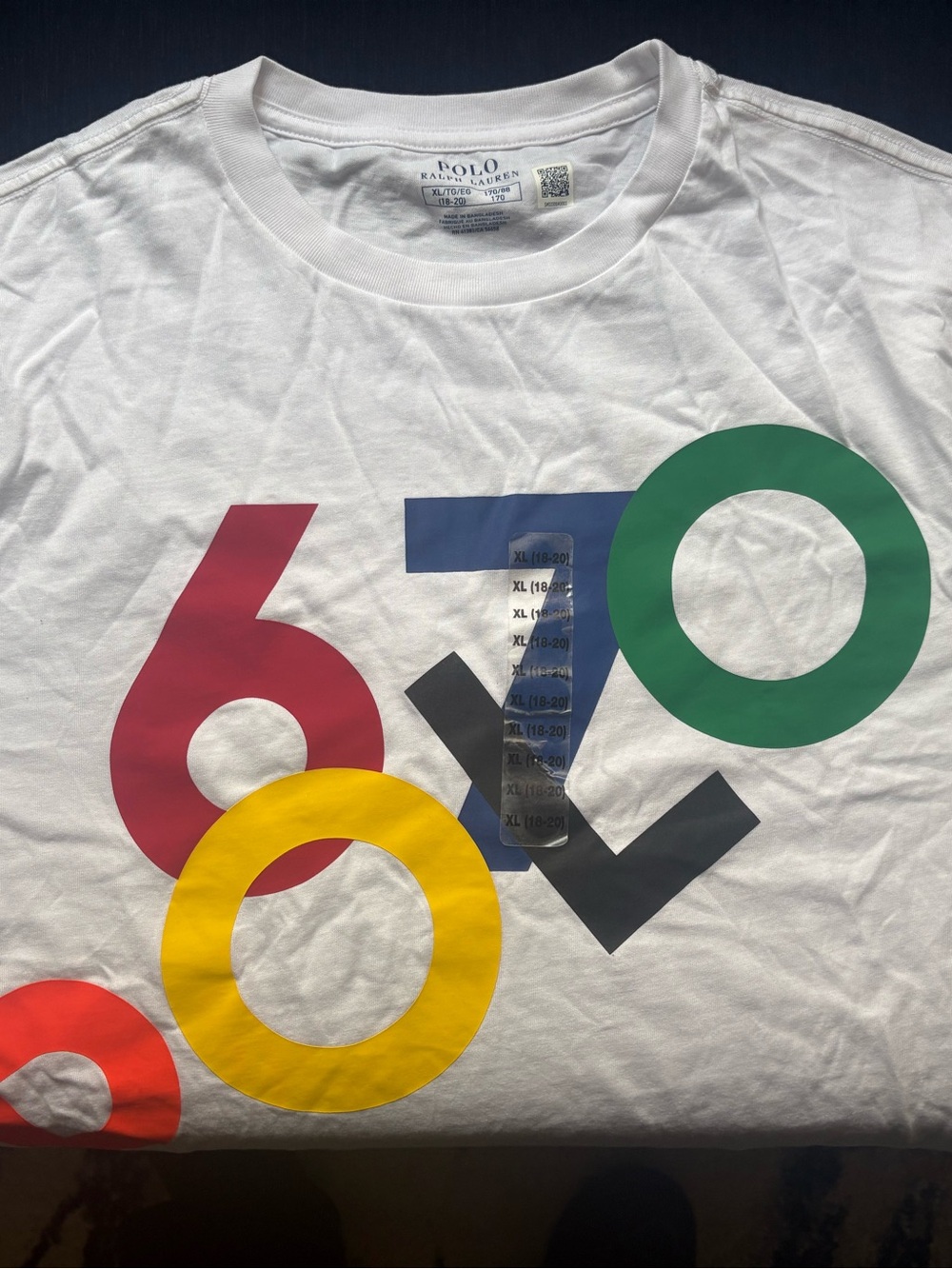 Polo by Ralph Lauren White Crewneck T-Shirt with Multicolor 670 Graphic